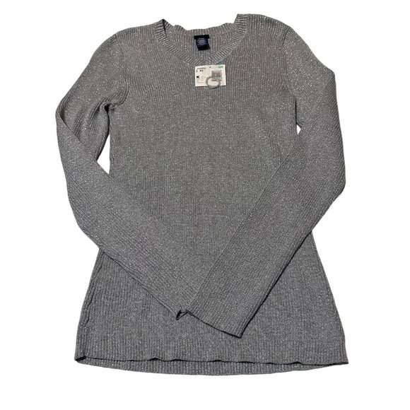 Basic Editions Sweaters - Basic Editions Womens XL Gray Sparkle V Neck Pullover Sweater